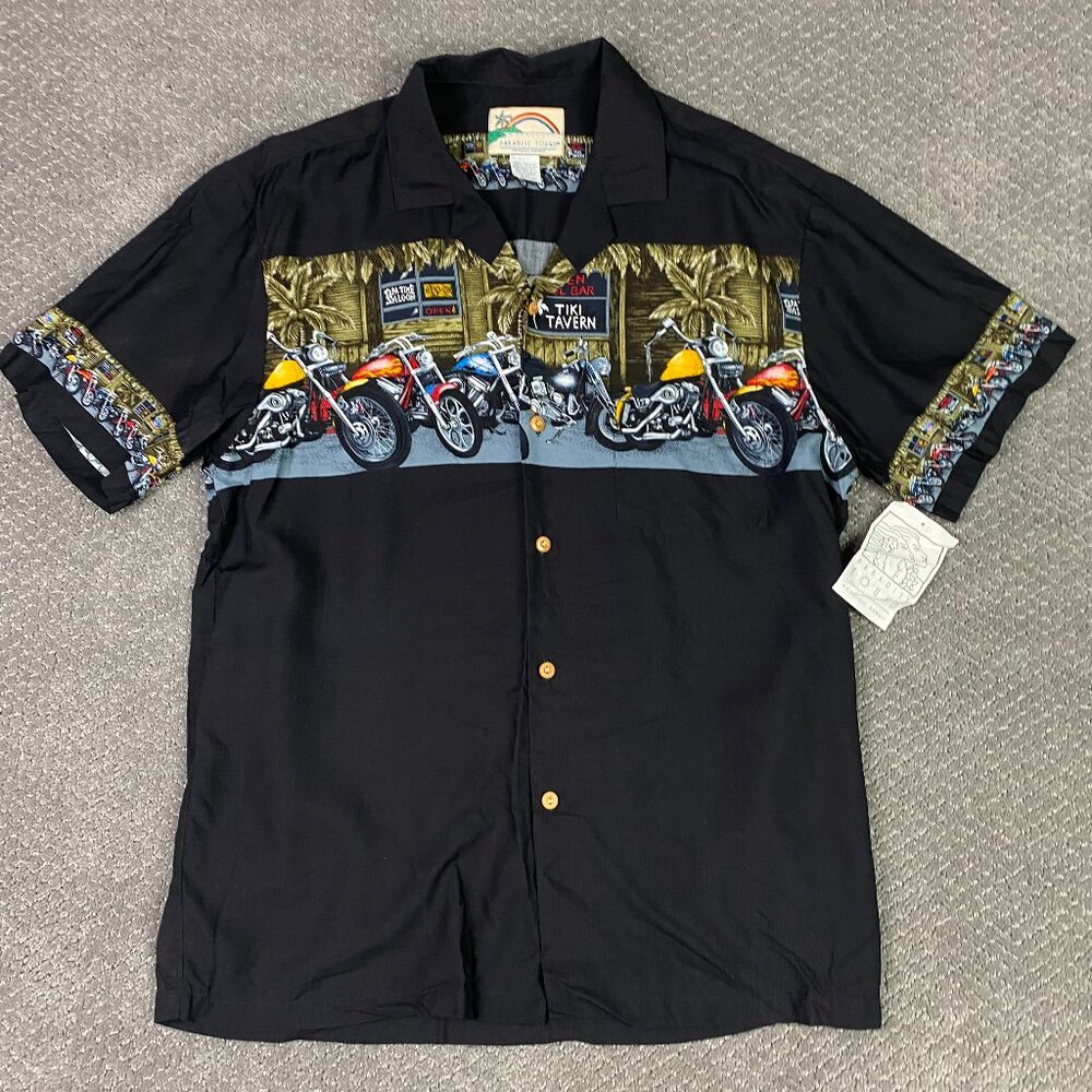 NWT Vintage Paradise Found Hawaiian Shirt Men's Medium Rayon Motorcycle Tavern